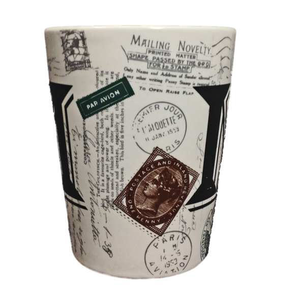 Par Avion Post Card Postage M Script Coffee Cup - Picture 2 of 6